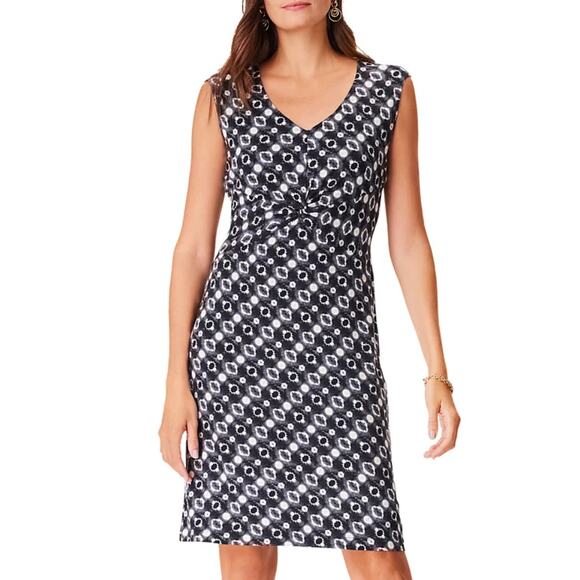NIC+ZOE COMPAN WOMENS XLARGE MIDNIGHT SHIBORI TWIST FRONT SHEATH DRESS BLACK NEW - Picture 1 of 14